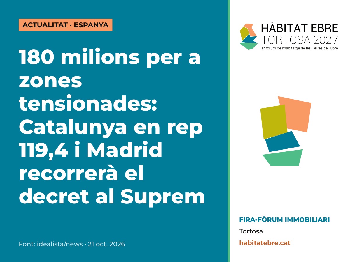 180 milions per a zones tensionades: Catalunya en rep 119,4 i Madrid recorrerà el decret al Suprem
